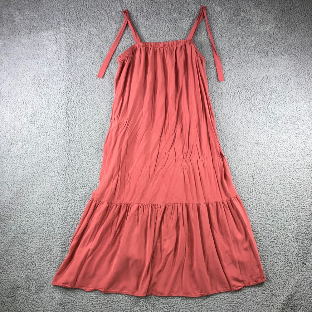 Old Navy Tiered Maxi Dress Women 2X Coral Pink Tie Shoulder Straps Rayon Viscose